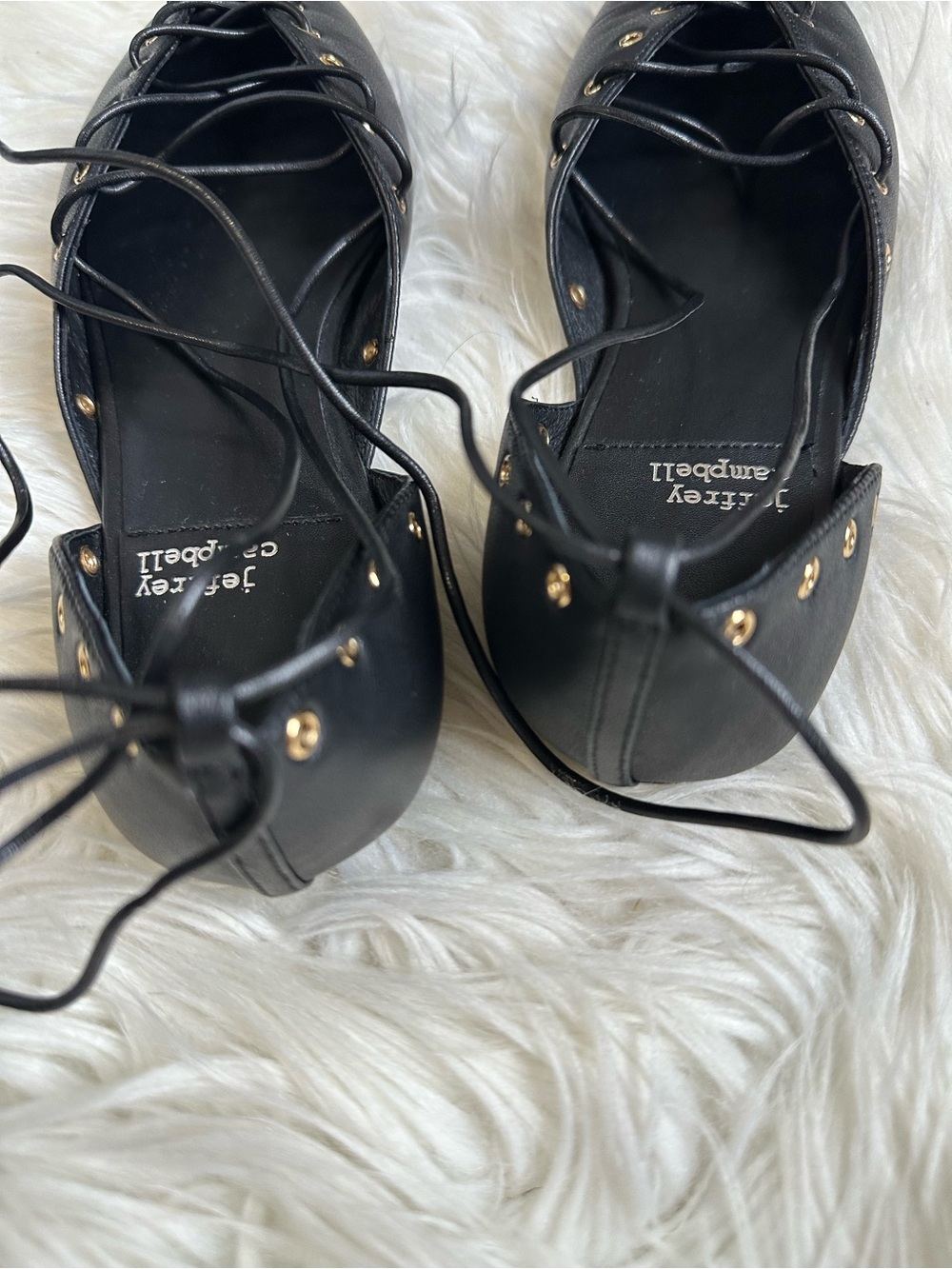 Jeffrey Campbell Black Lace-Up Ankle Wrap Square Toe Ballet Flats - Picture 11 of 11